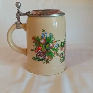 Vintage West Germany Lidded Stoneware Woodland Stein
